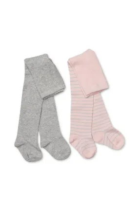 Marquise Girls 2 Pack Knitted Tights Metallic - Grey/Pink With Silver Metallic Stripe