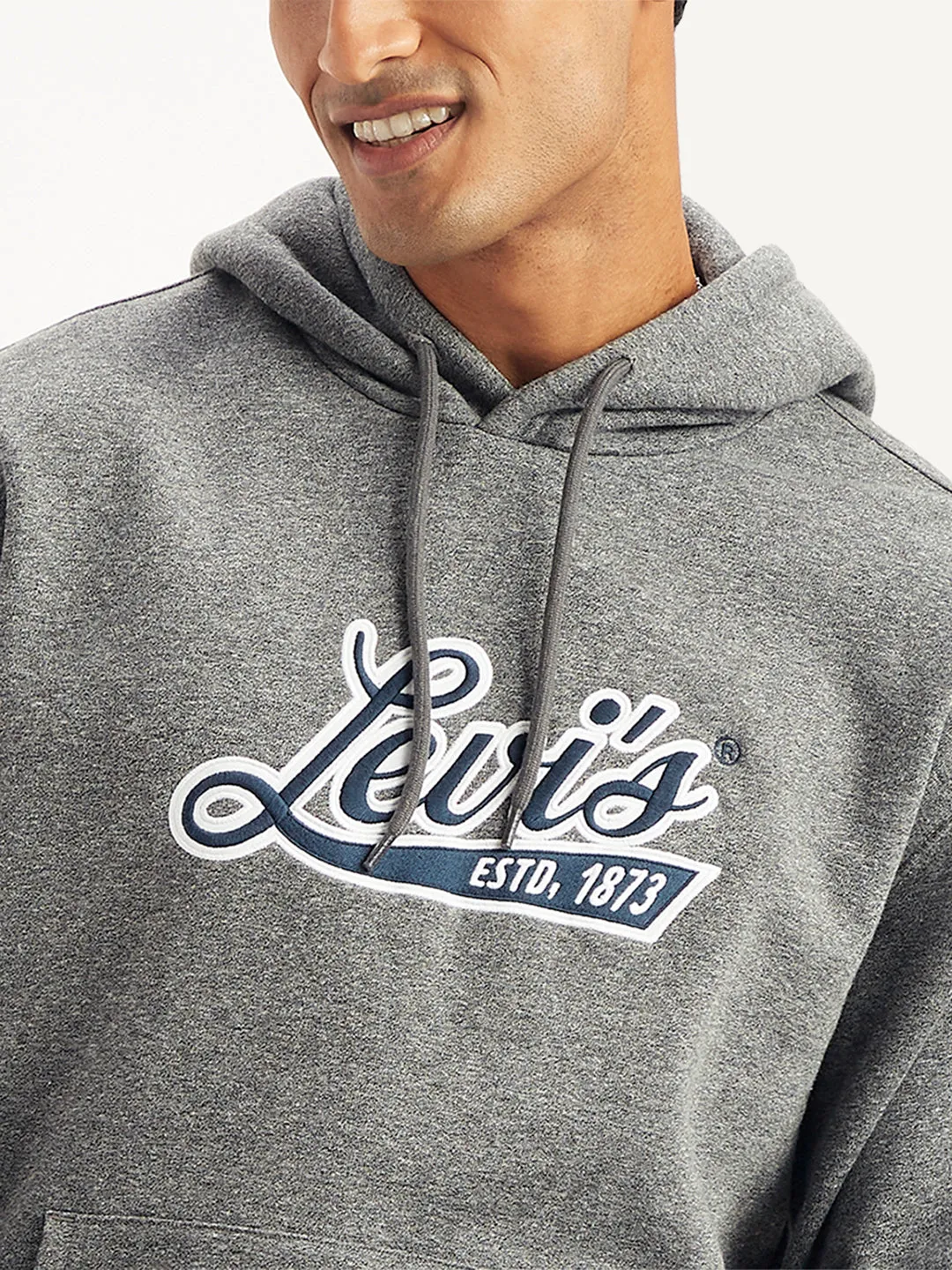 Men's Brand Logo Grey Hooded Sweatshirt