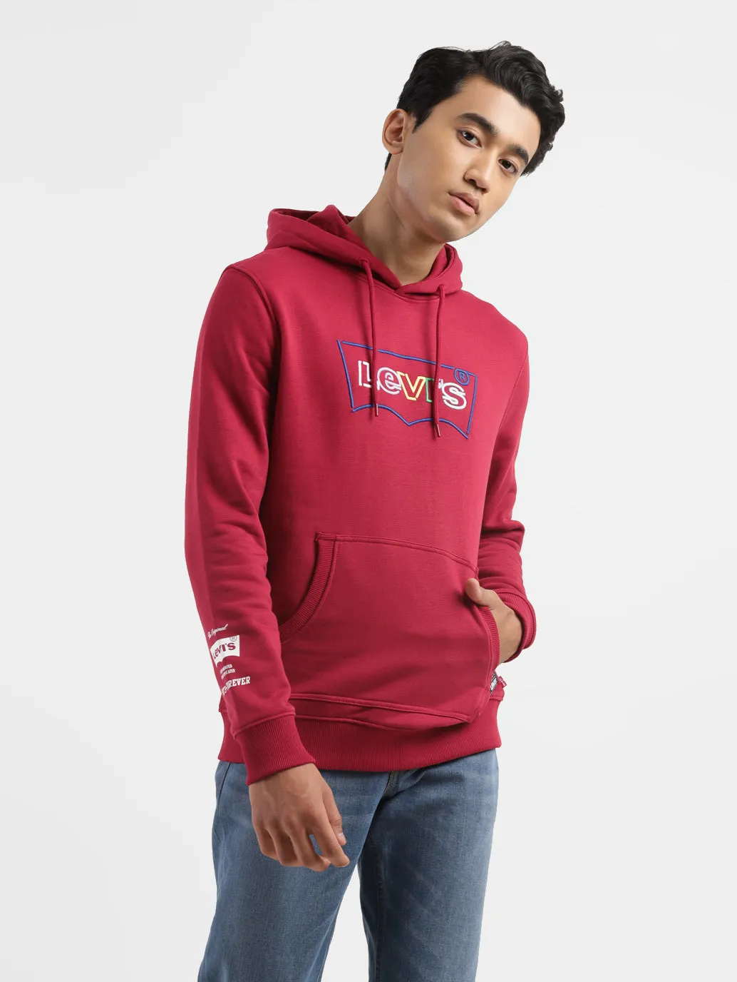 Men's Brand Logo Red Hooded Sweatshirt