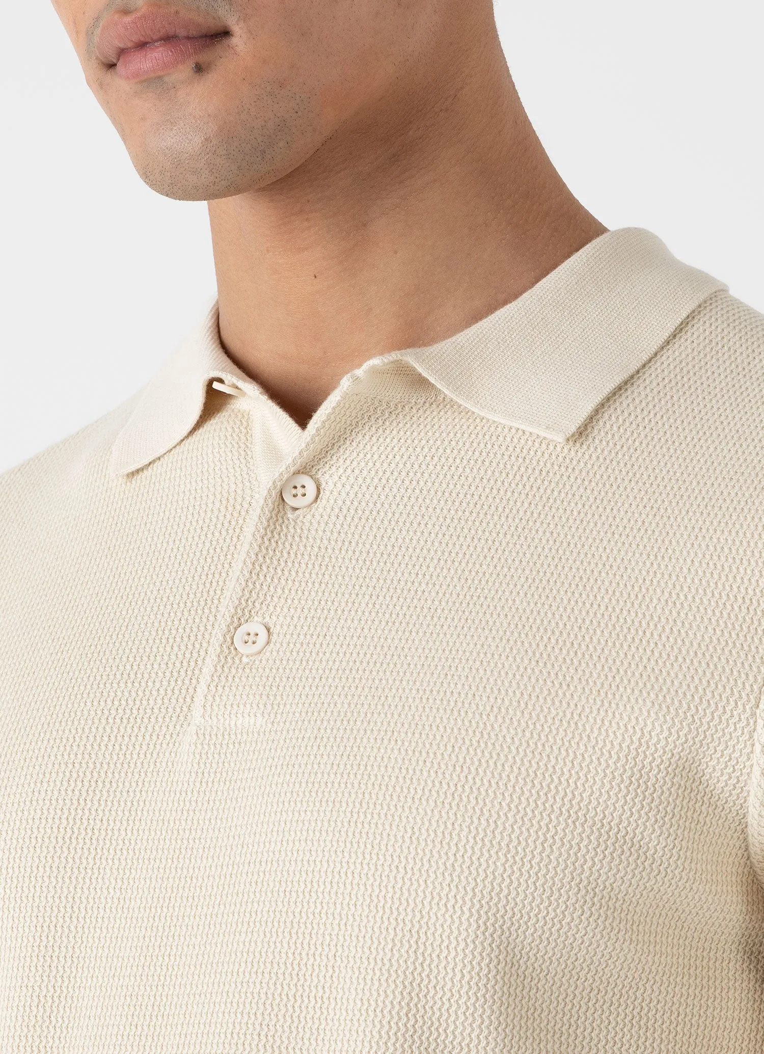 Men's Sunspel x MR PORTER Racked Stitch Polo Shirt in Ecru