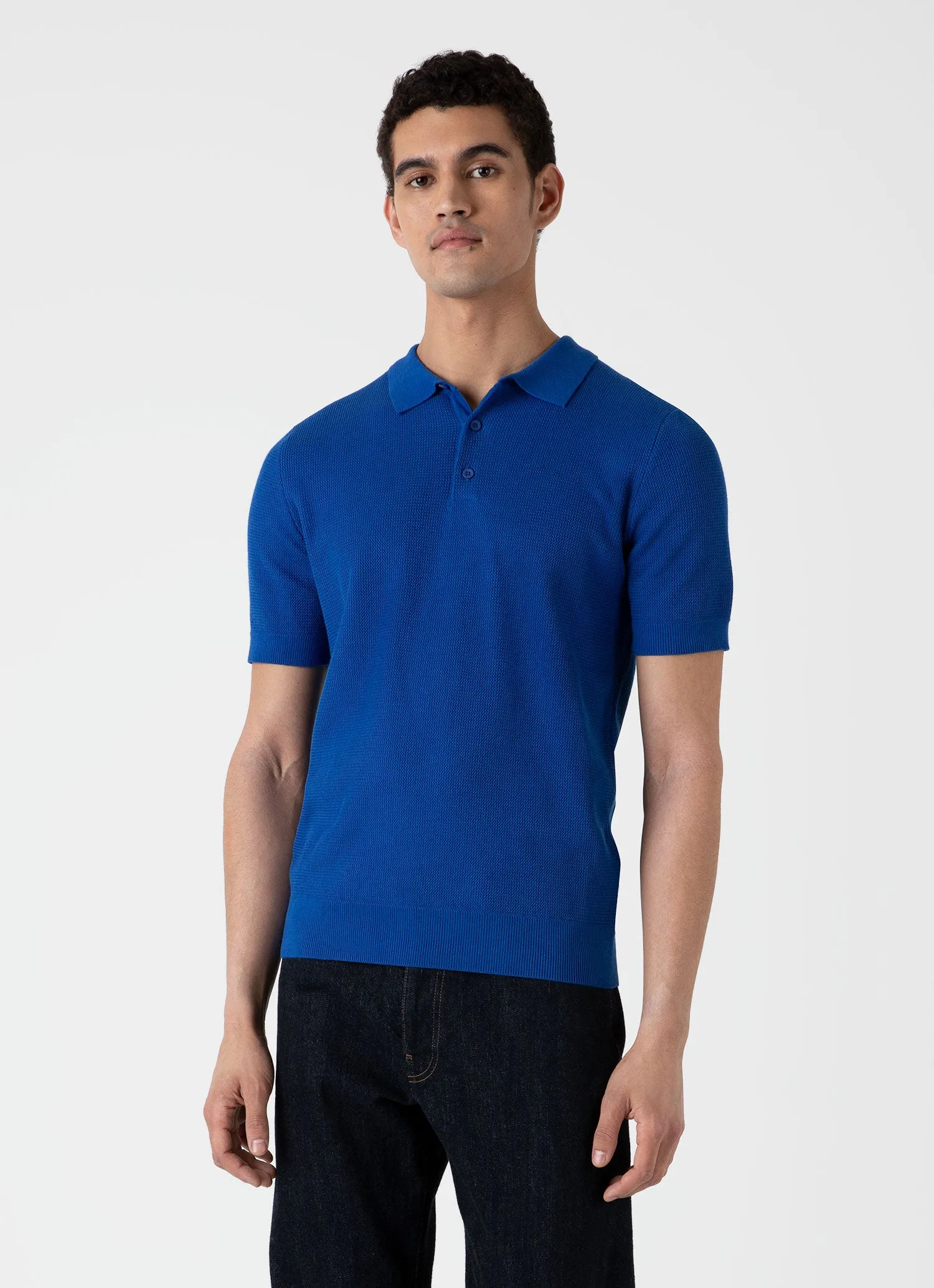 Men's Sunspel x MR PORTER Racked Stitch Polo Shirt in French Blue