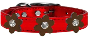 Metallic Flower Leather Collar Metallic Red With Bronze Flowers Size 16