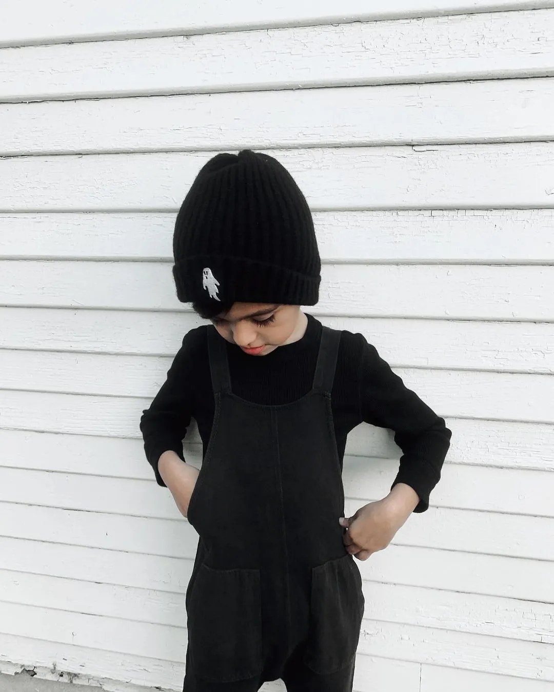 Midnight Black | Ghostie Embroidered & Reversible Knit Beanie