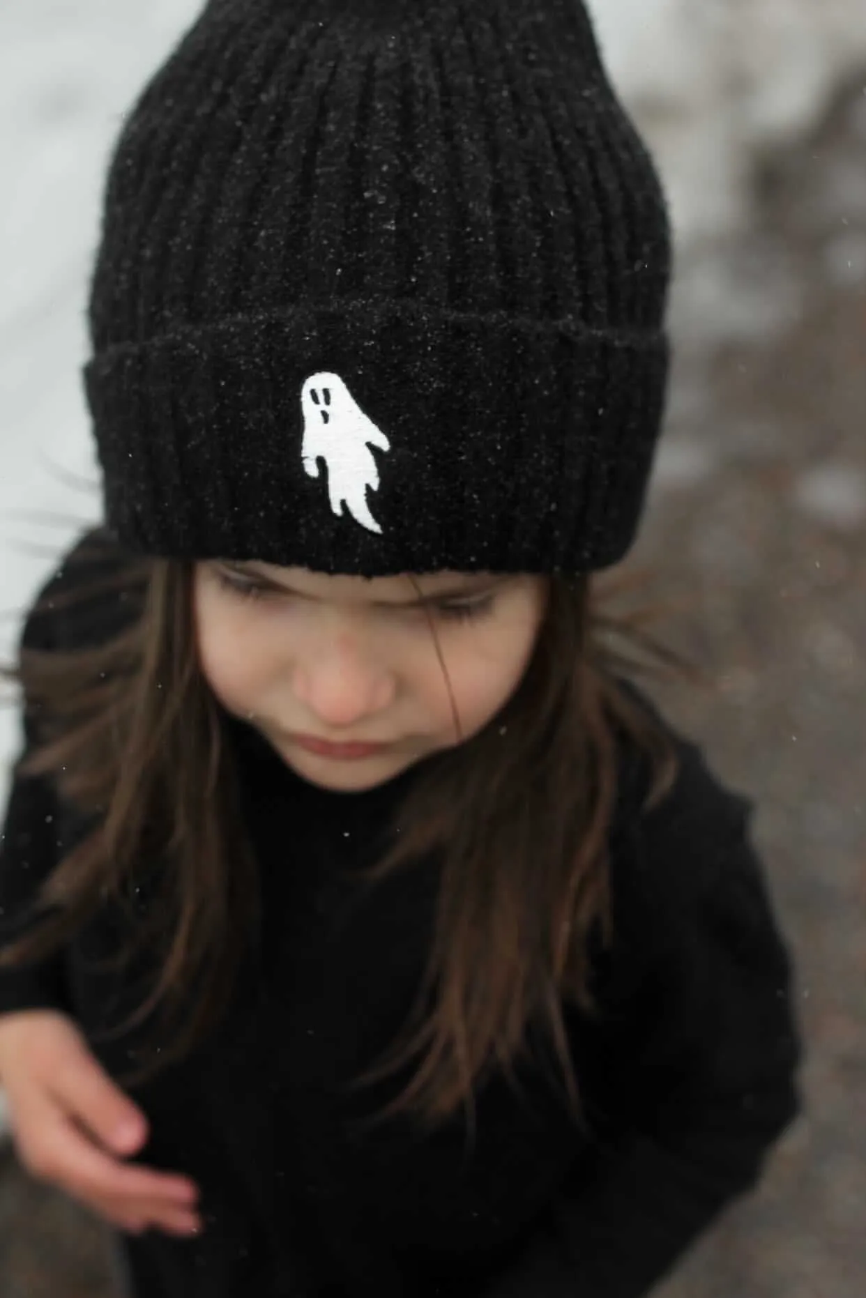 Midnight Black | Ghostie Embroidered & Reversible Knit Beanie