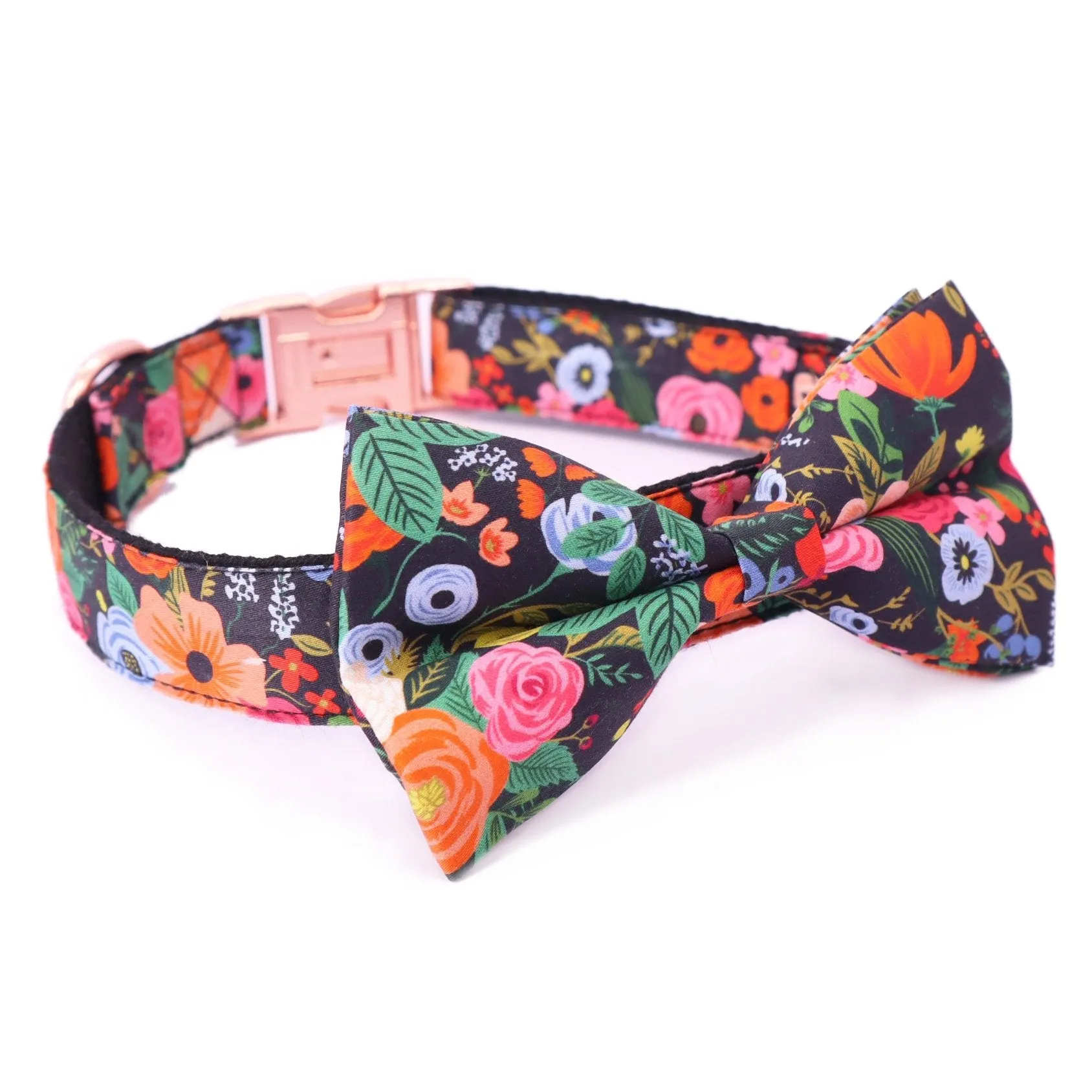 Midnight Floral Bowtie Collar & Leash Set