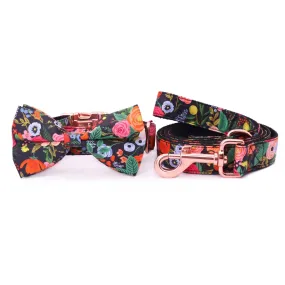 Midnight Floral Bowtie Collar & Leash Set