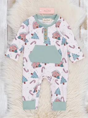 Mint Christmas Village Pocket Romper