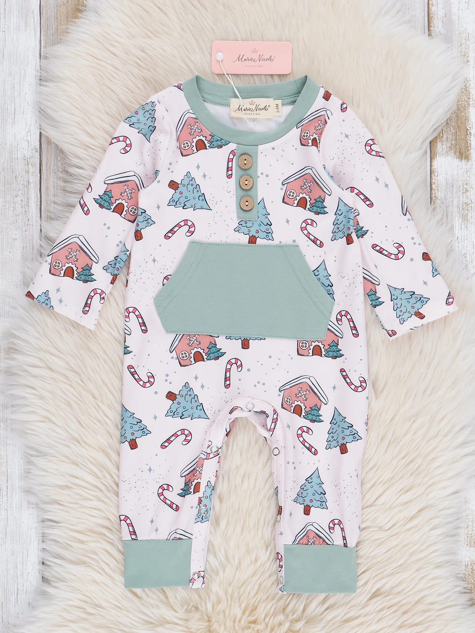 Mint Christmas Village Pocket Romper