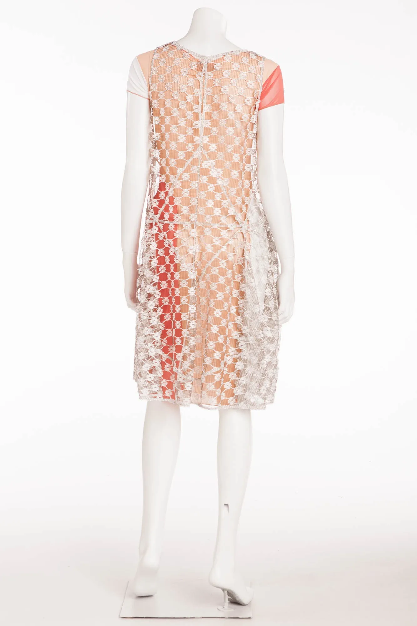 Missoni - Peach, White, Coral Dress with Embellished Gray Overlay -IT 42