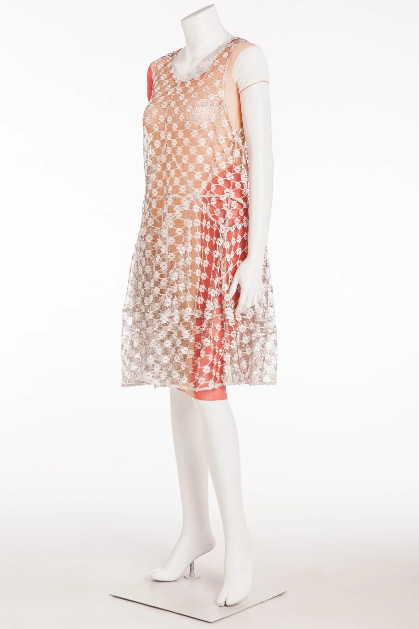 Missoni - Peach, White, Coral Dress with Embellished Gray Overlay -IT 42