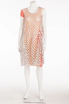 Missoni - Peach, White, Coral Dress with Embellished Gray Overlay -IT 42