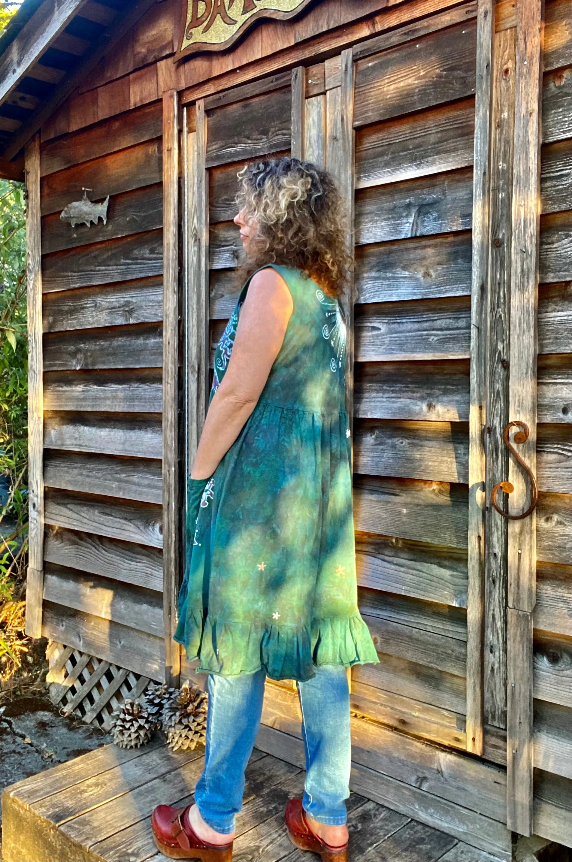 Mist in the Moss Green Forest - Farmer's Market Pocket Dress - Size Medium