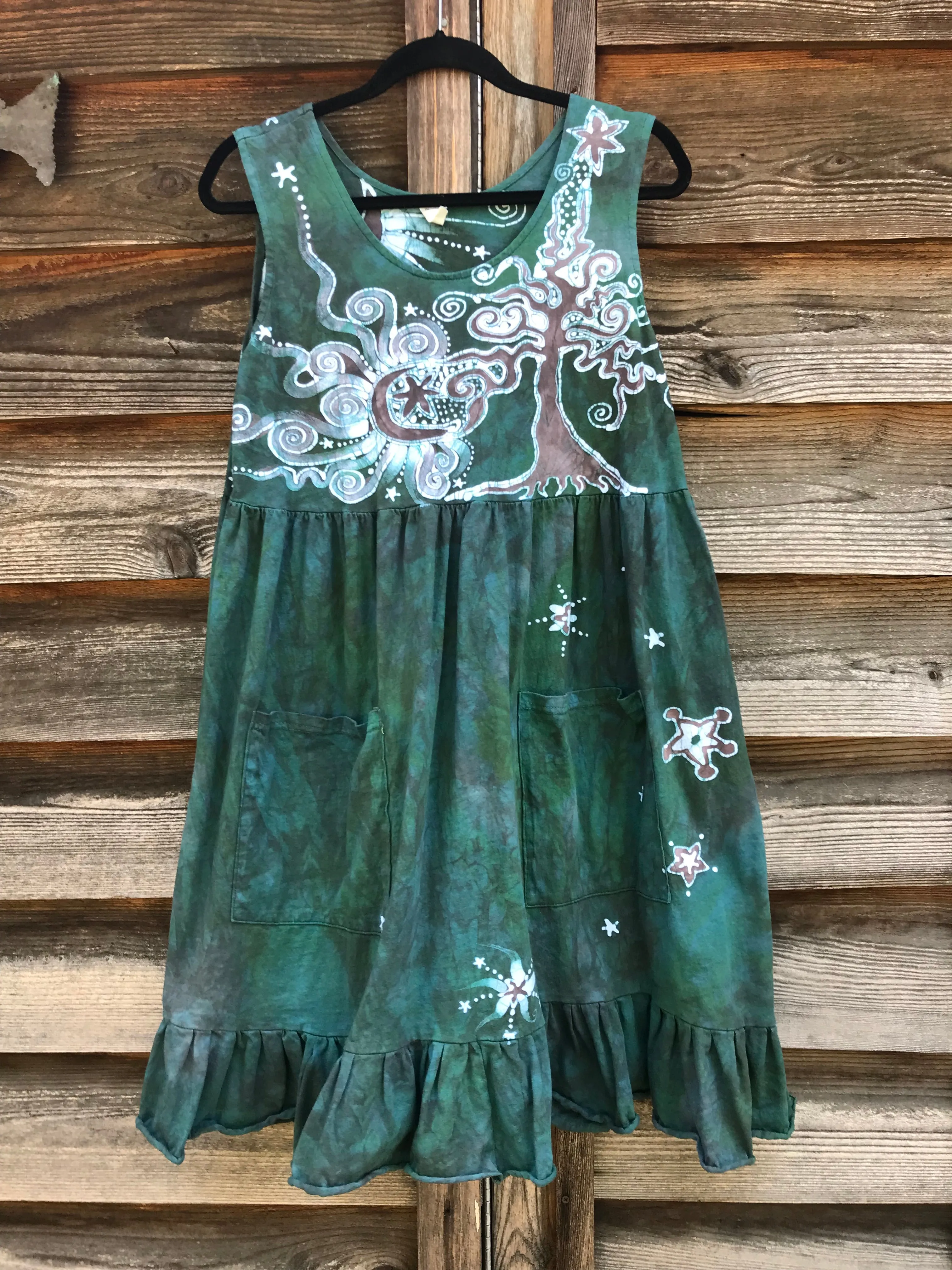 Mist in the Moss Green Forest - Farmer's Market Pocket Dress - Size Medium