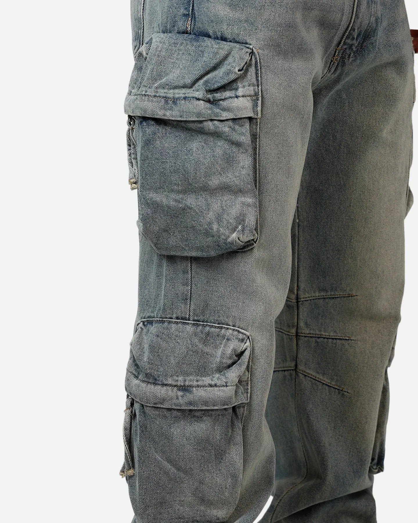 MNML V709 Wide Bellow Cargo Denim Pants Blue