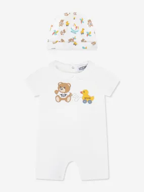 Moschino Baby Romper And Hat Gift Set in Ivory