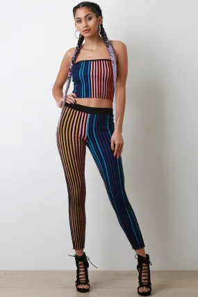 Multi Color Ribbed Knit Leggings