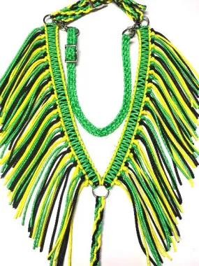 Neon Yellow Neon Green and Black fringe breast collar with a wither strap