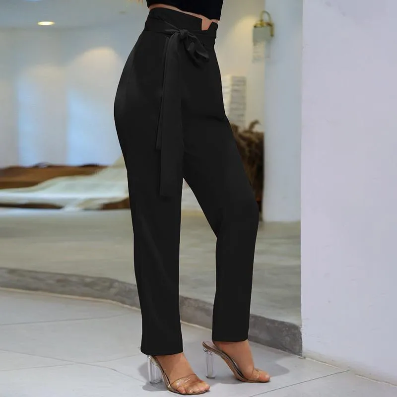 Notched Waist Belted Fold Pleat Pants