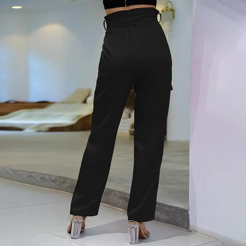 Notched Waist Belted Fold Pleat Pants