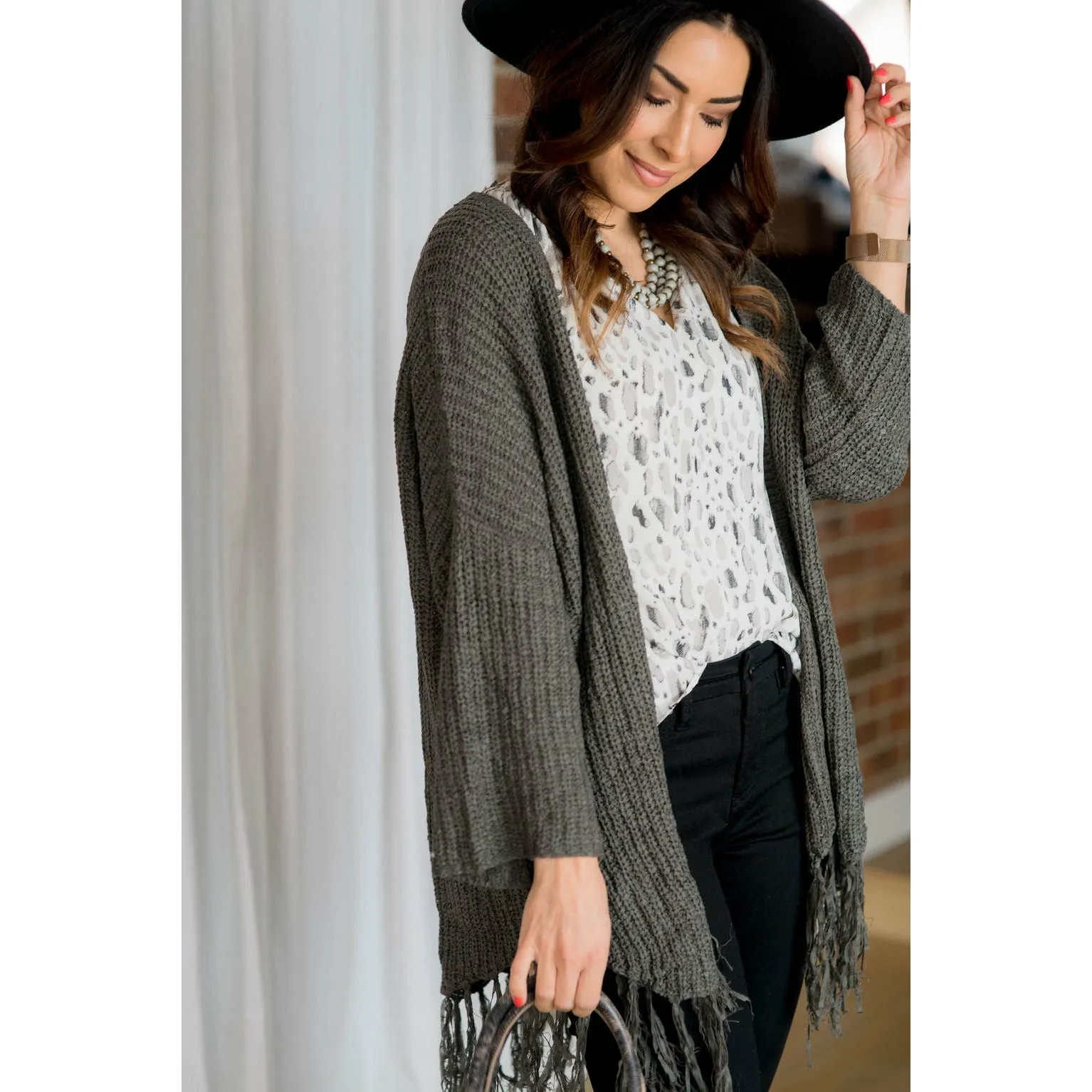 Olive Angel Sleeve Fringe Cardigan