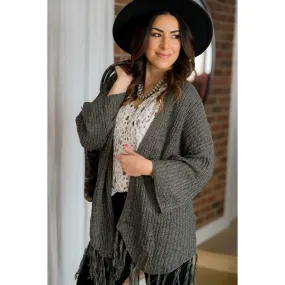 Olive Angel Sleeve Fringe Cardigan