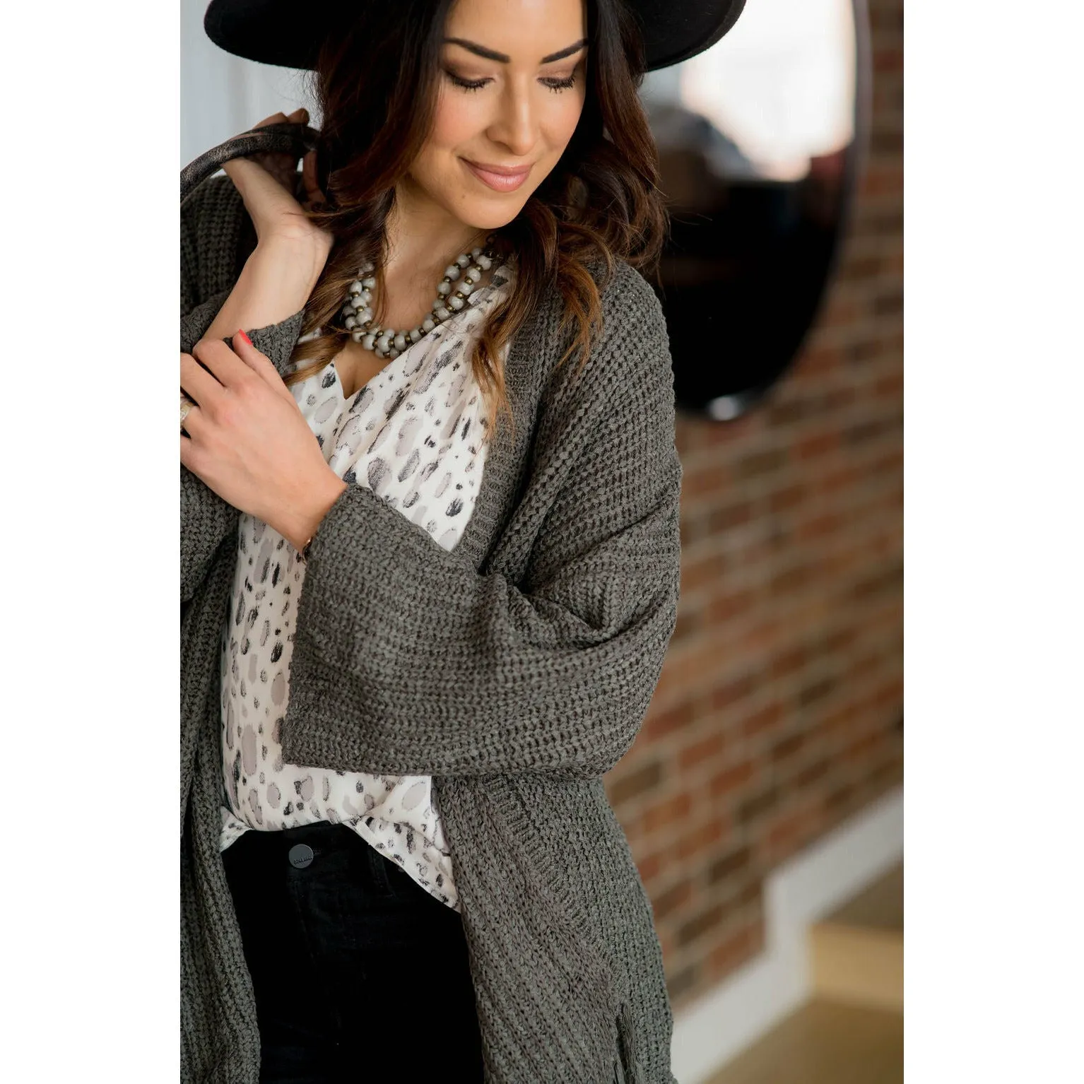 Olive Angel Sleeve Fringe Cardigan