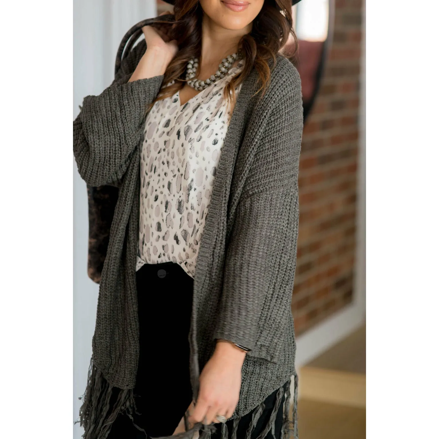 Olive Angel Sleeve Fringe Cardigan