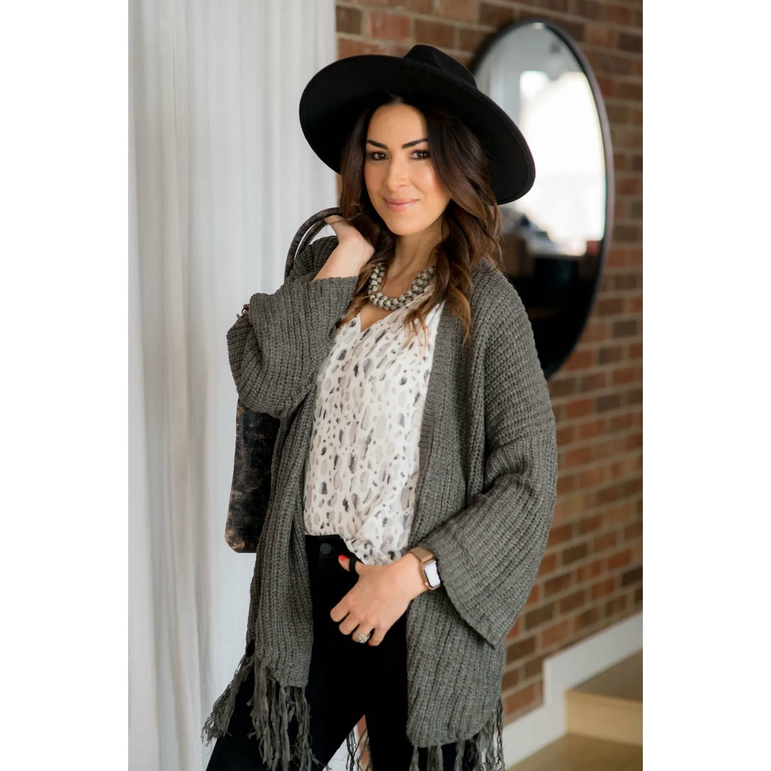 Olive Angel Sleeve Fringe Cardigan