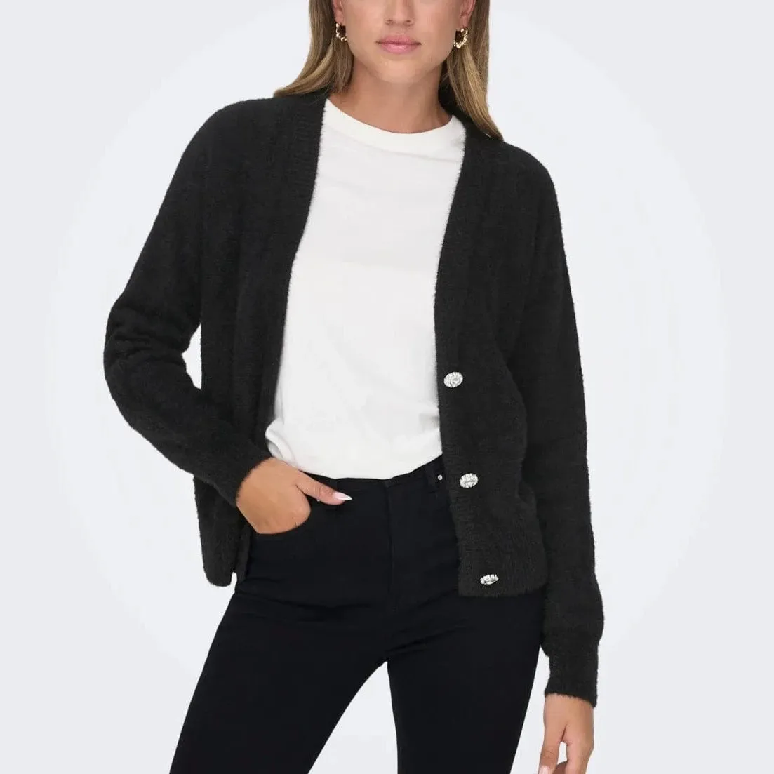 ONLY V-Neck Knit Cardigan in Black