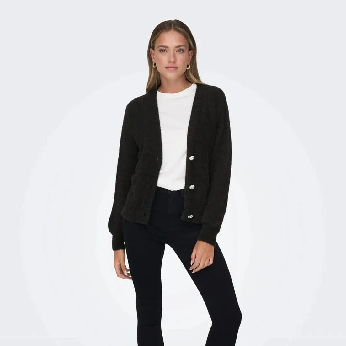 ONLY V-Neck Knit Cardigan in Black