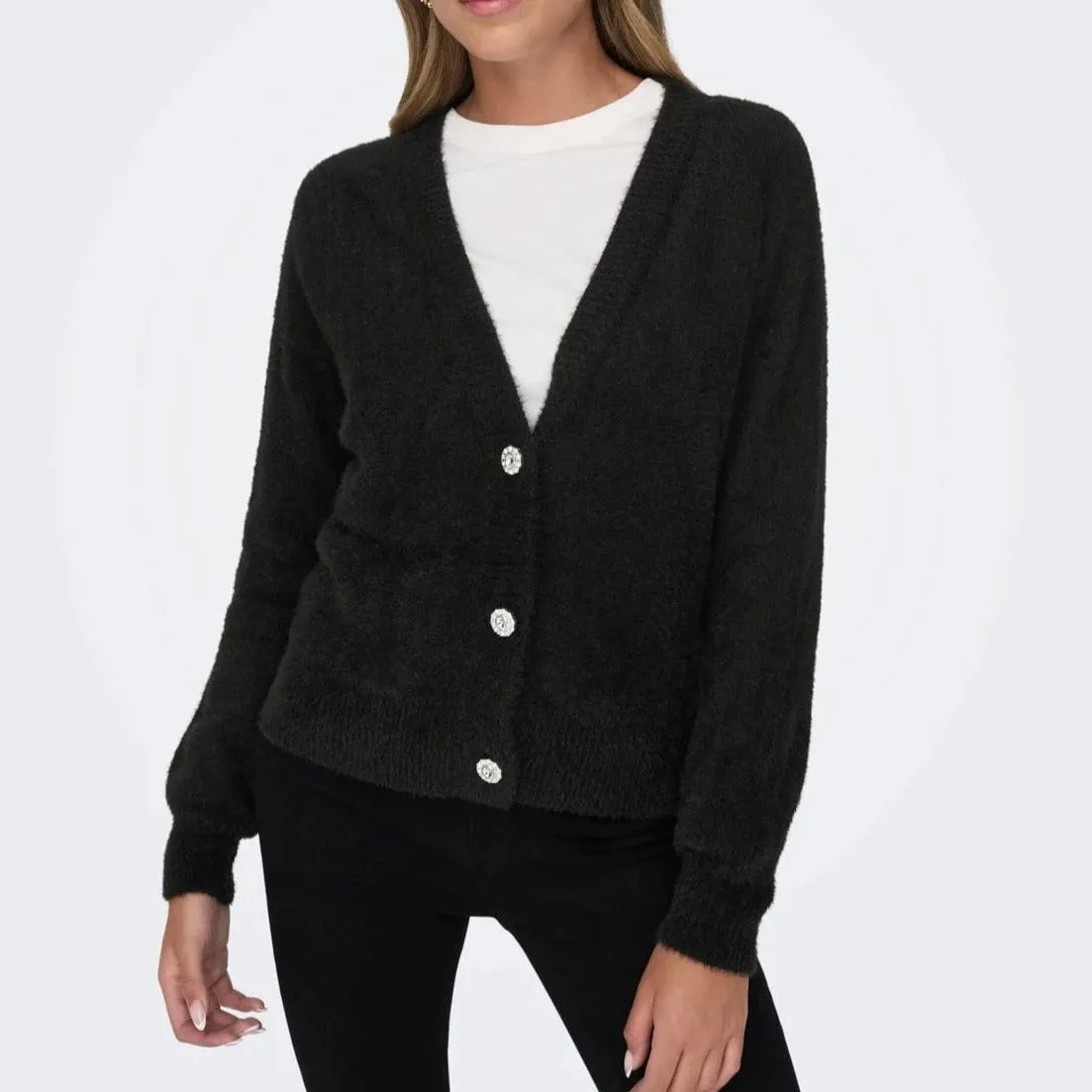 ONLY V-Neck Knit Cardigan in Black