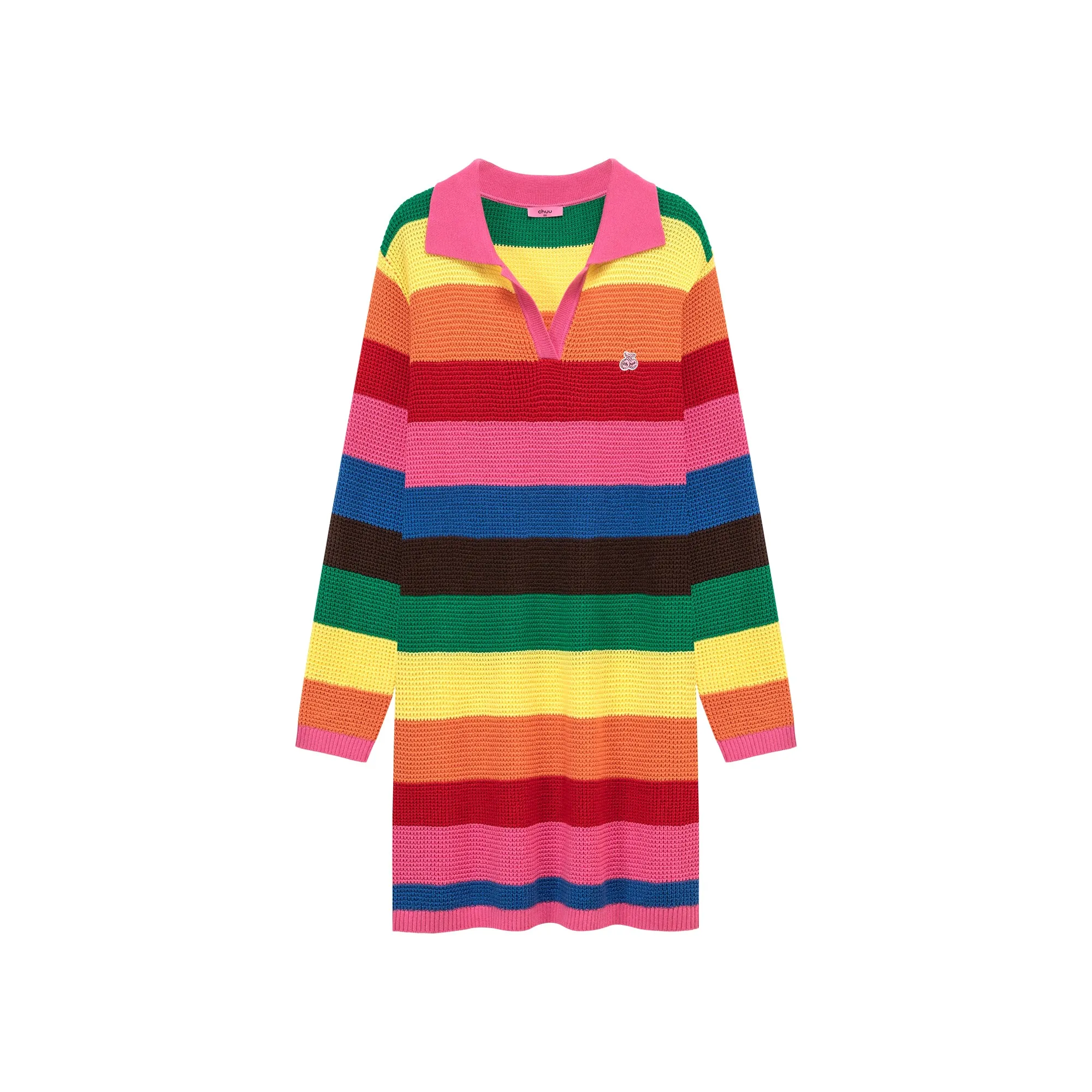 Open Collar Rainbow Knit Dress