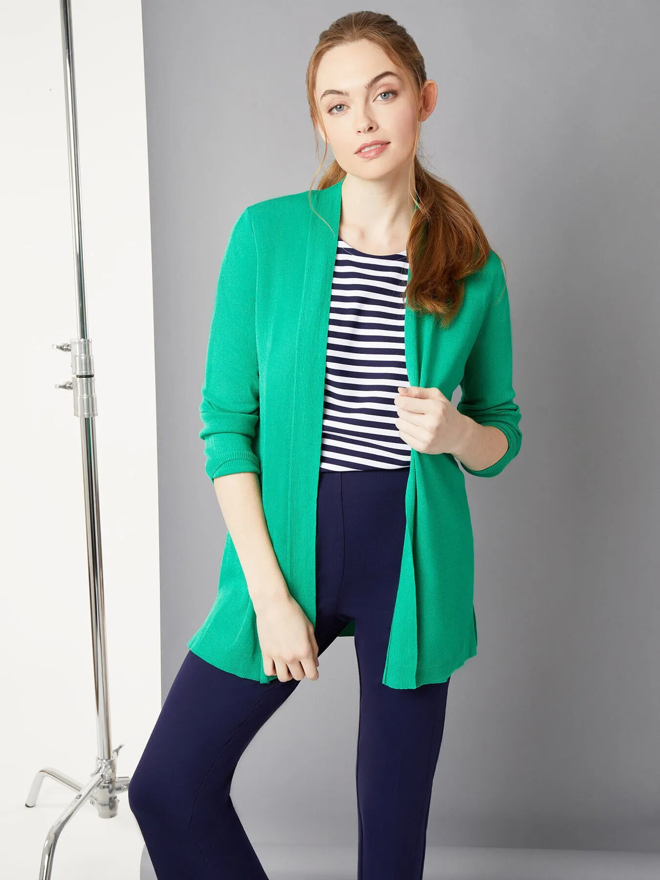 Open-Front Ribbed Trim Knit Cardigan