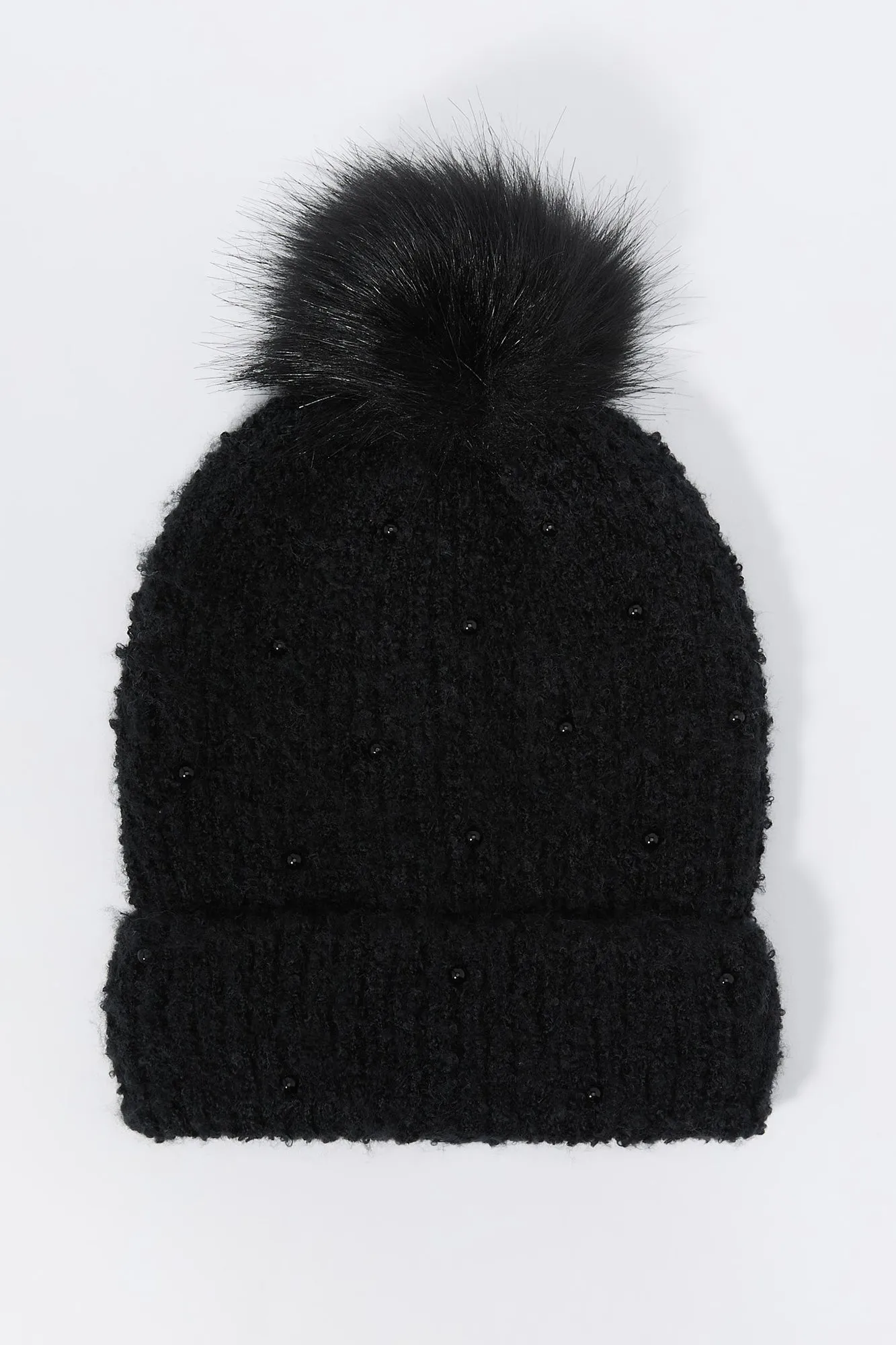 Pearl Knit Beanie with Pom Pom