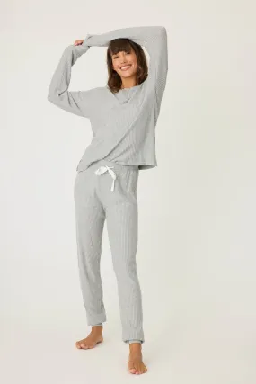 PJ Salvage Silver Sparkle Waffle Thermal Ski Jammie Set - Heather Grey