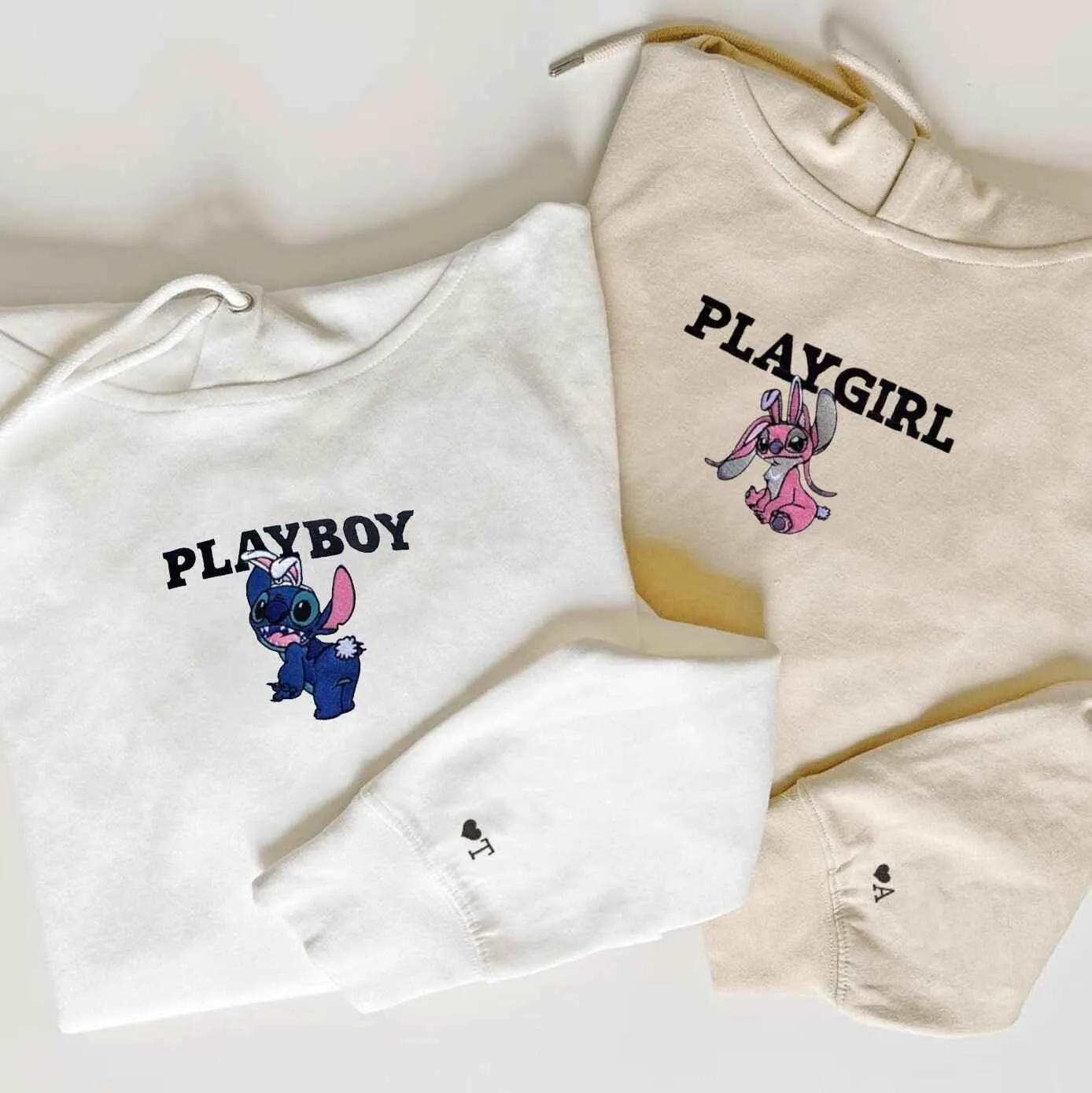 Playboy & Playgirl Matching Couple Hoodies - Custom Embroidered Sweatshirts For Couples