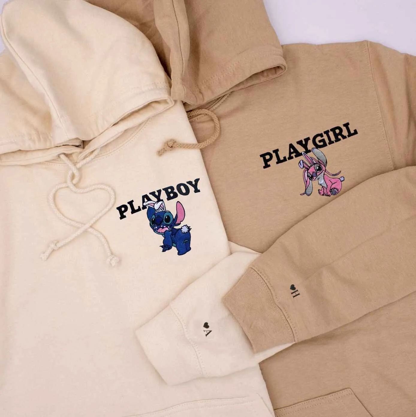 Playboy & Playgirl Matching Couple Hoodies - Custom Embroidered Sweatshirts For Couples