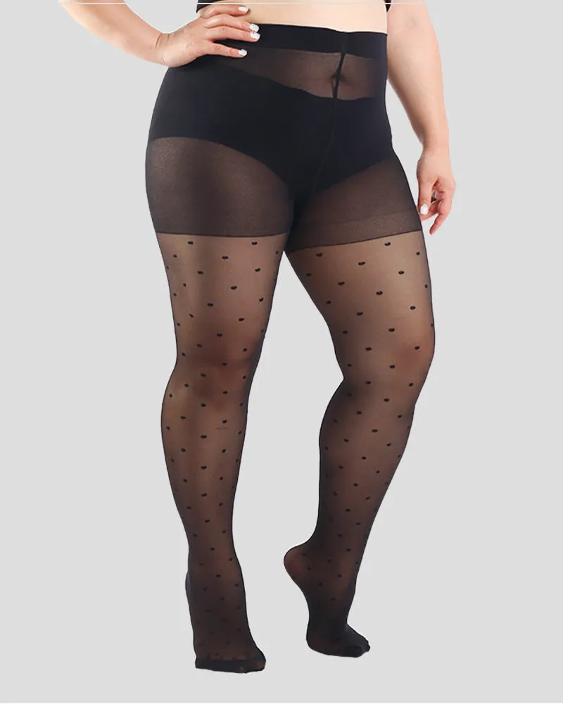 Plus Size Dots Pattern Black Sheer Tights