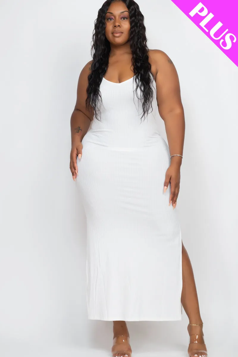 Plus Size Ribbed Side Slit Long Cami Maxi Dress