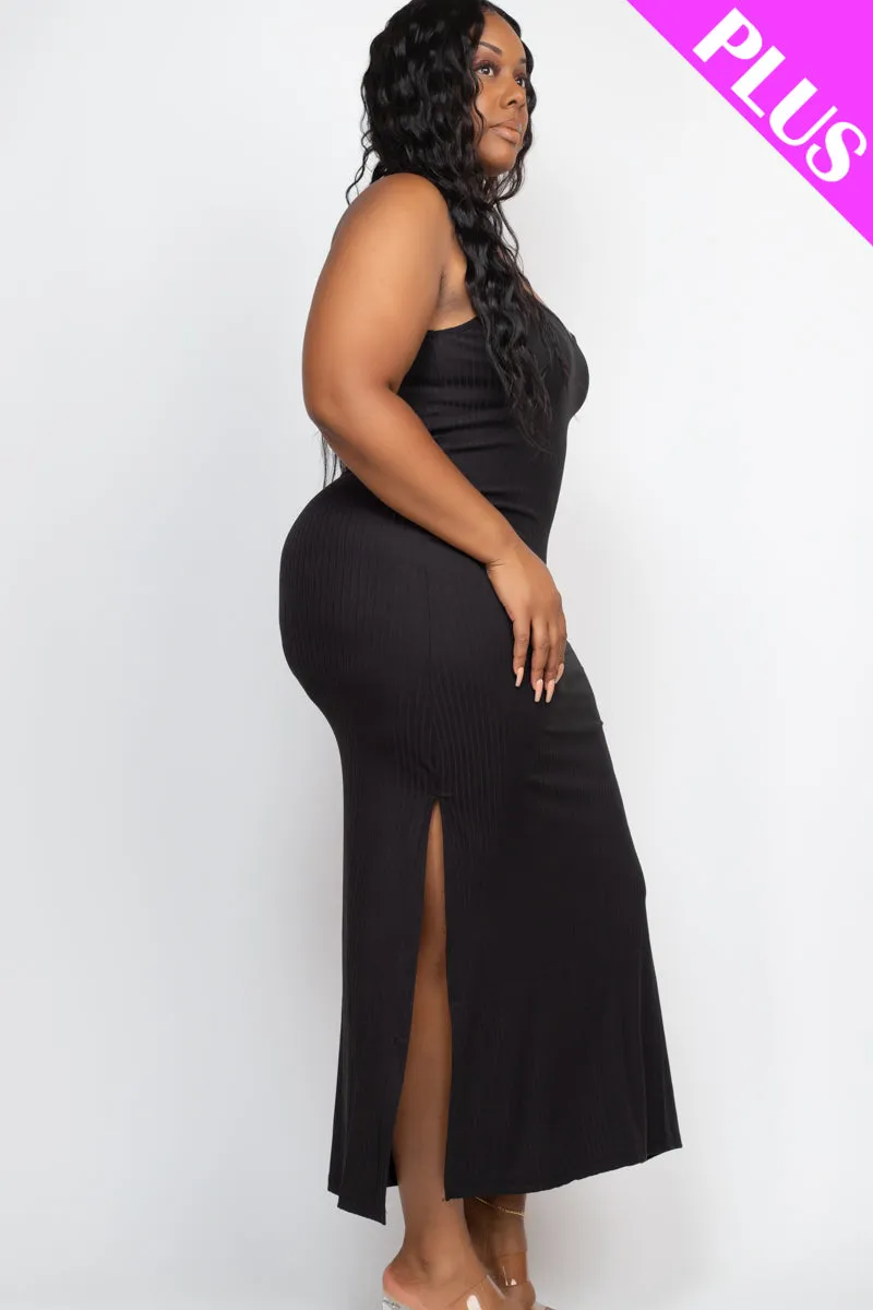 Plus Size Ribbed Side Slit Long Cami Maxi Dress