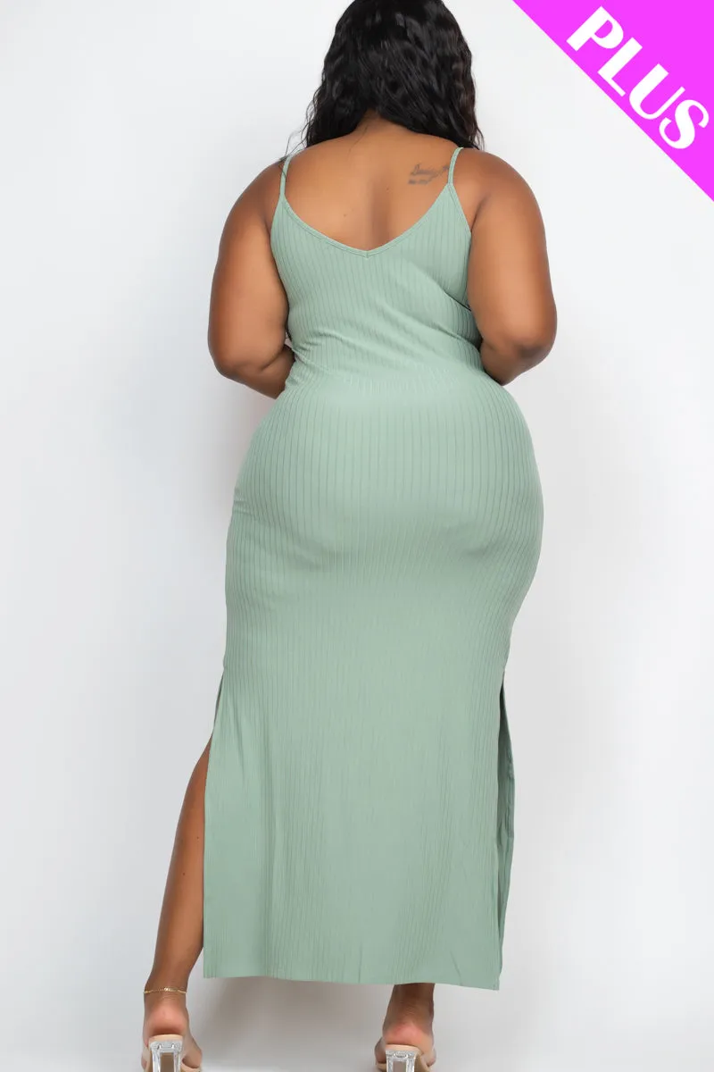 Plus Size Ribbed Side Slit Long Cami Maxi Dress