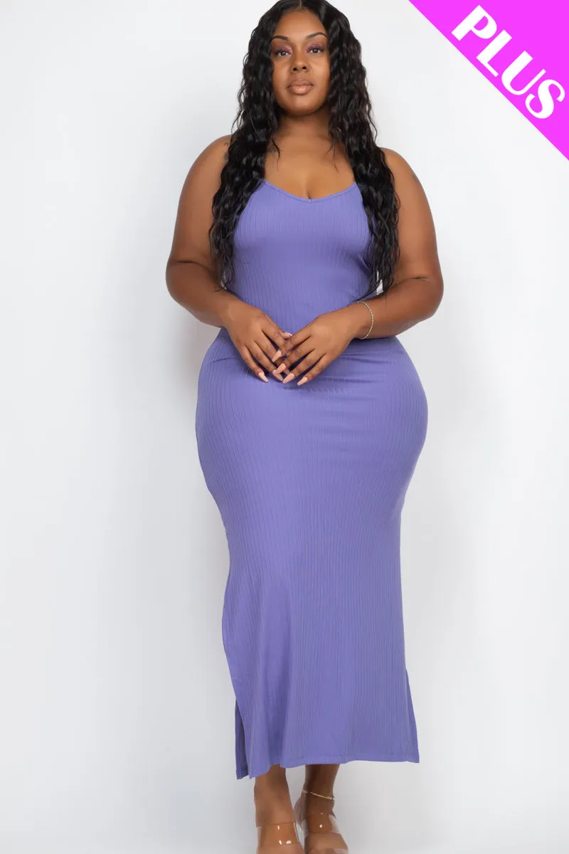 Plus Size Ribbed Side Slit Long Cami Maxi Dress