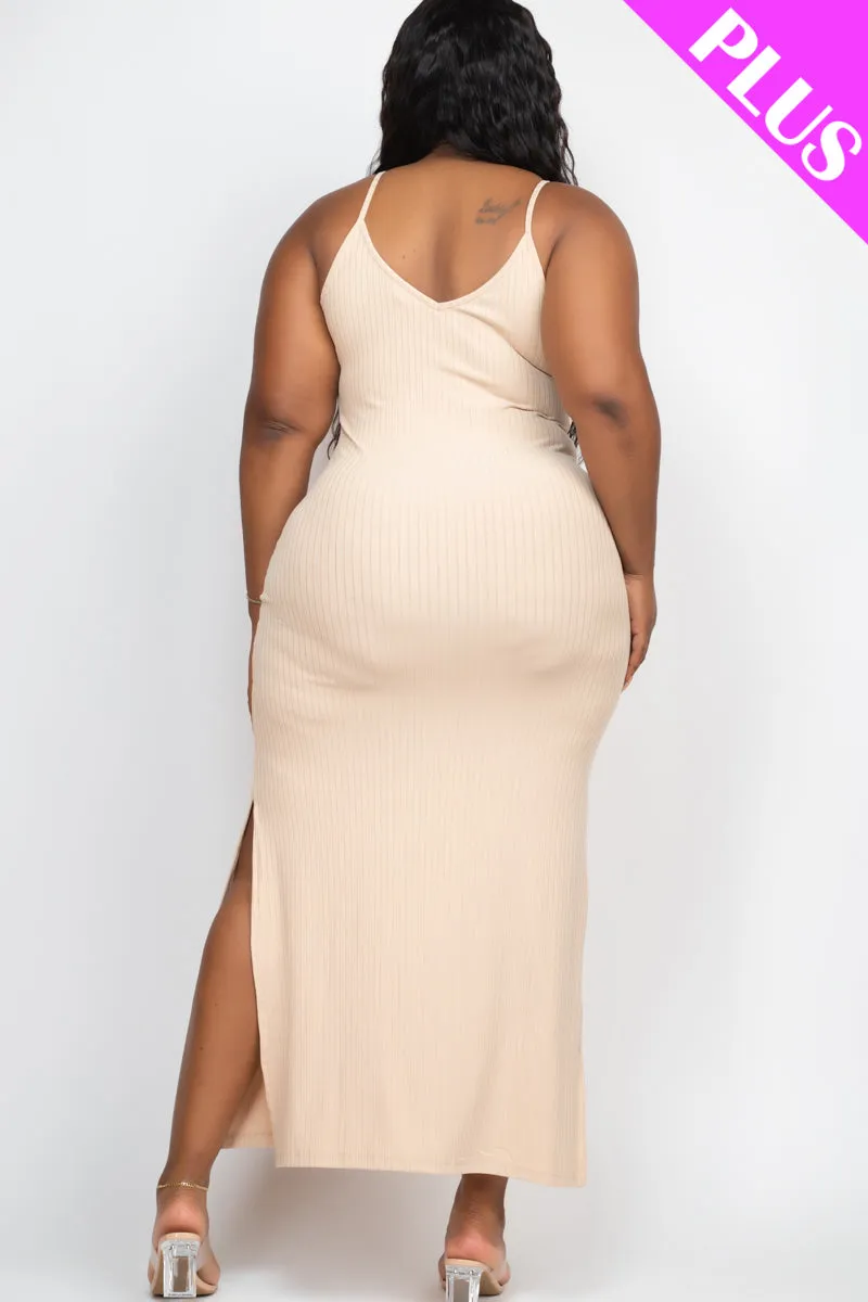 Plus Size Ribbed Side Slit Long Cami Maxi Dress