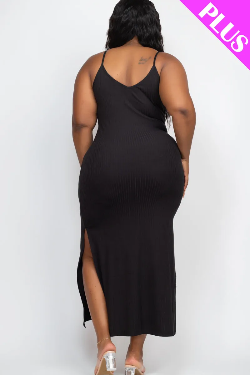 Plus Size Ribbed Side Slit Long Cami Maxi Dress