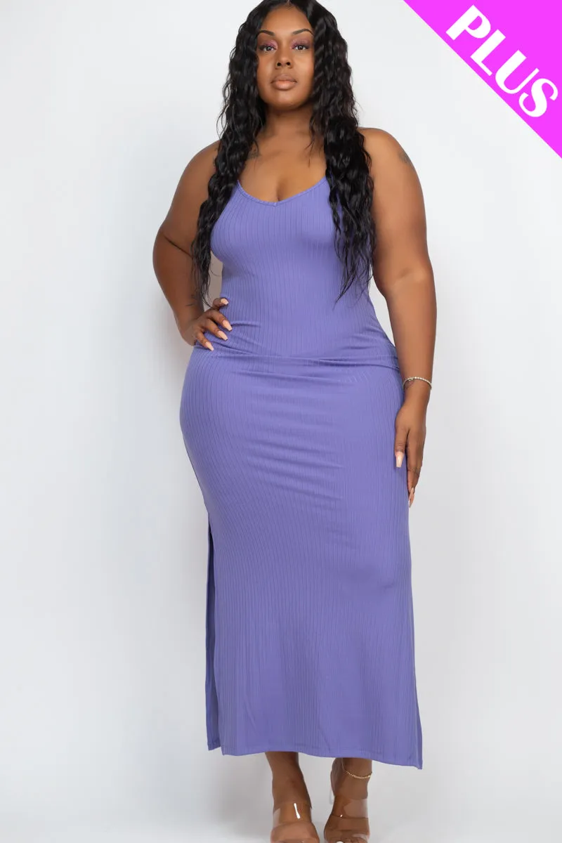 Plus Size Ribbed Side Slit Long Cami Maxi Dress