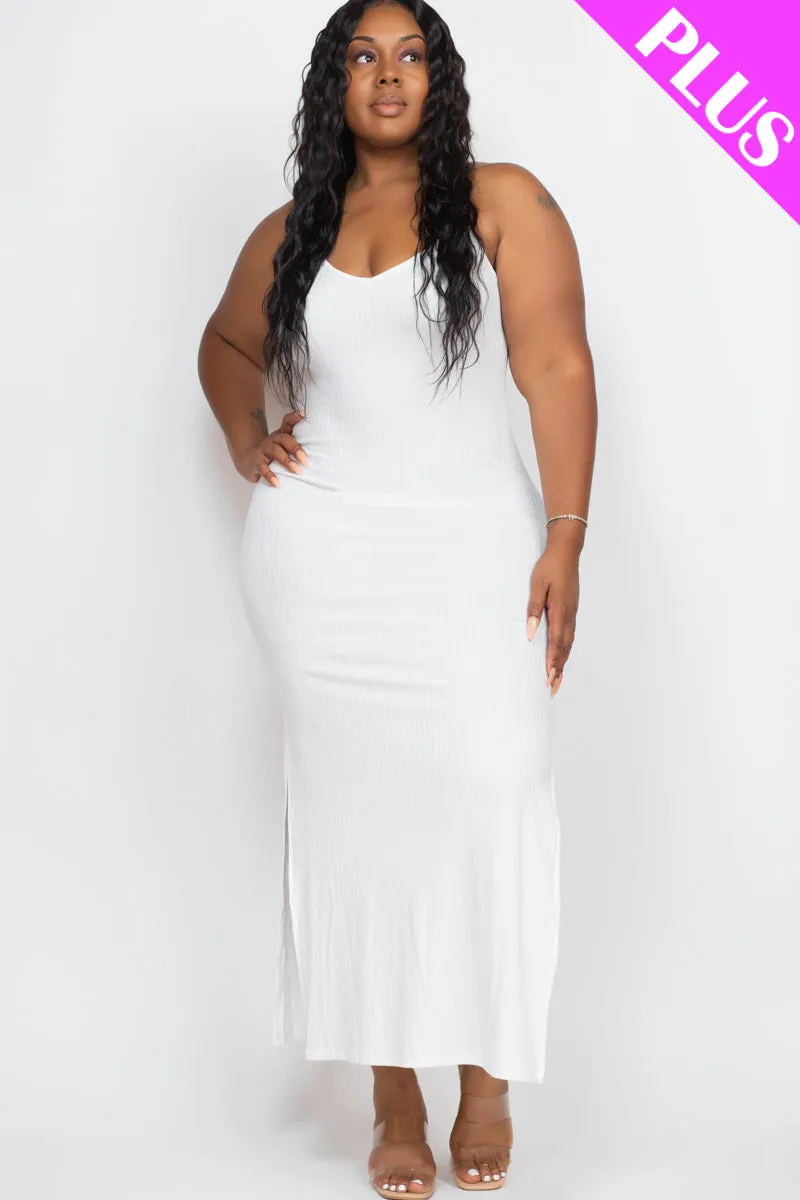 Plus Size Ribbed Side Slit Long Cami Maxi Dress