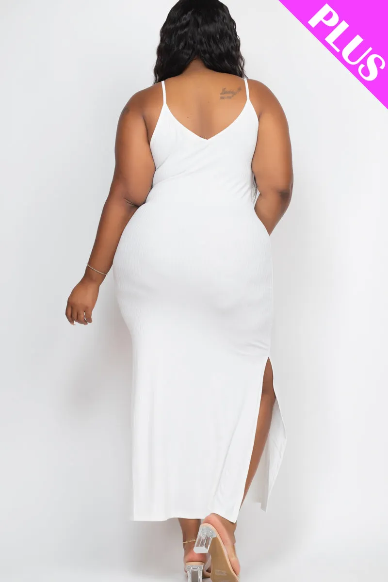 Plus Size Ribbed Side Slit Long Cami Maxi Dress