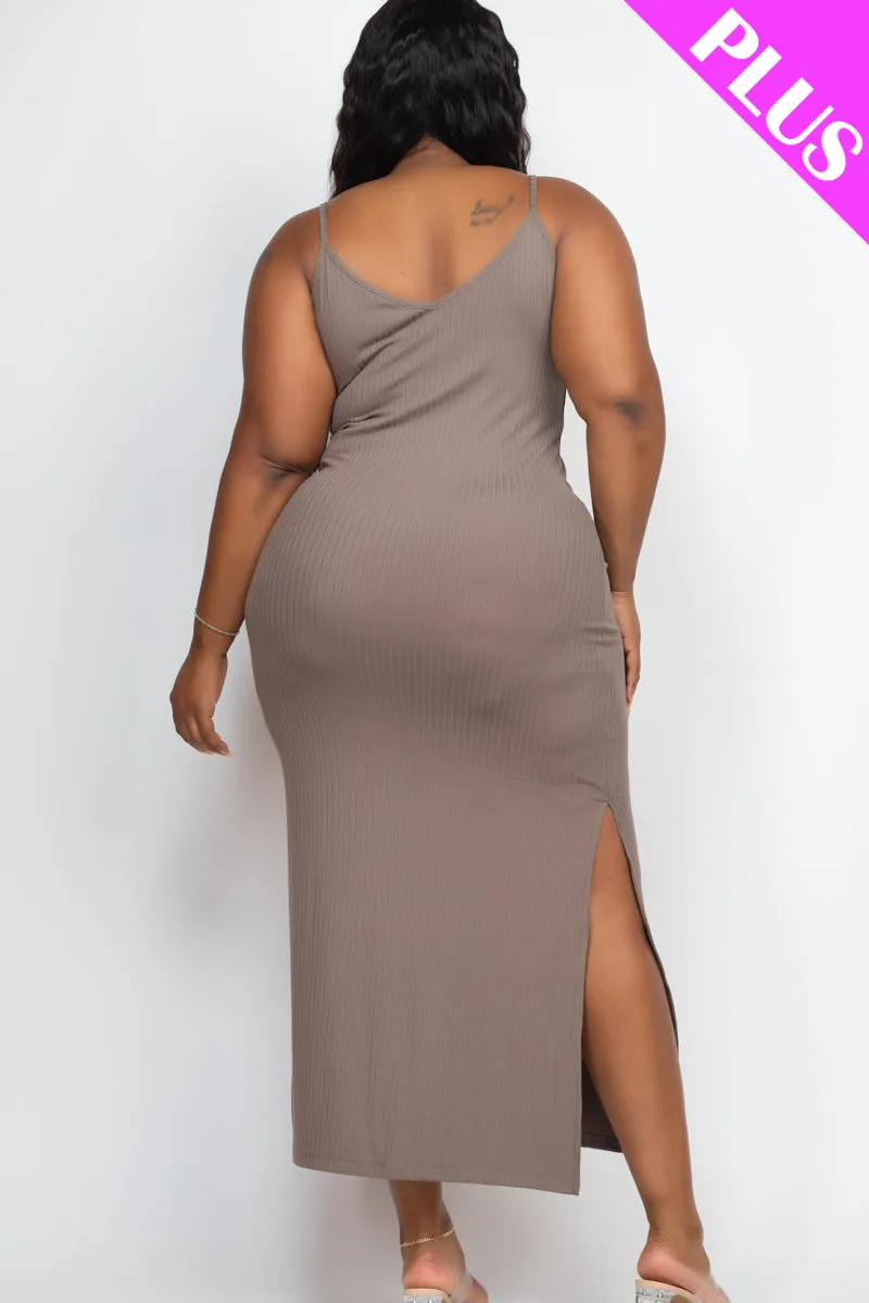 Plus Size Ribbed Side Slit Long Cami Maxi Dress