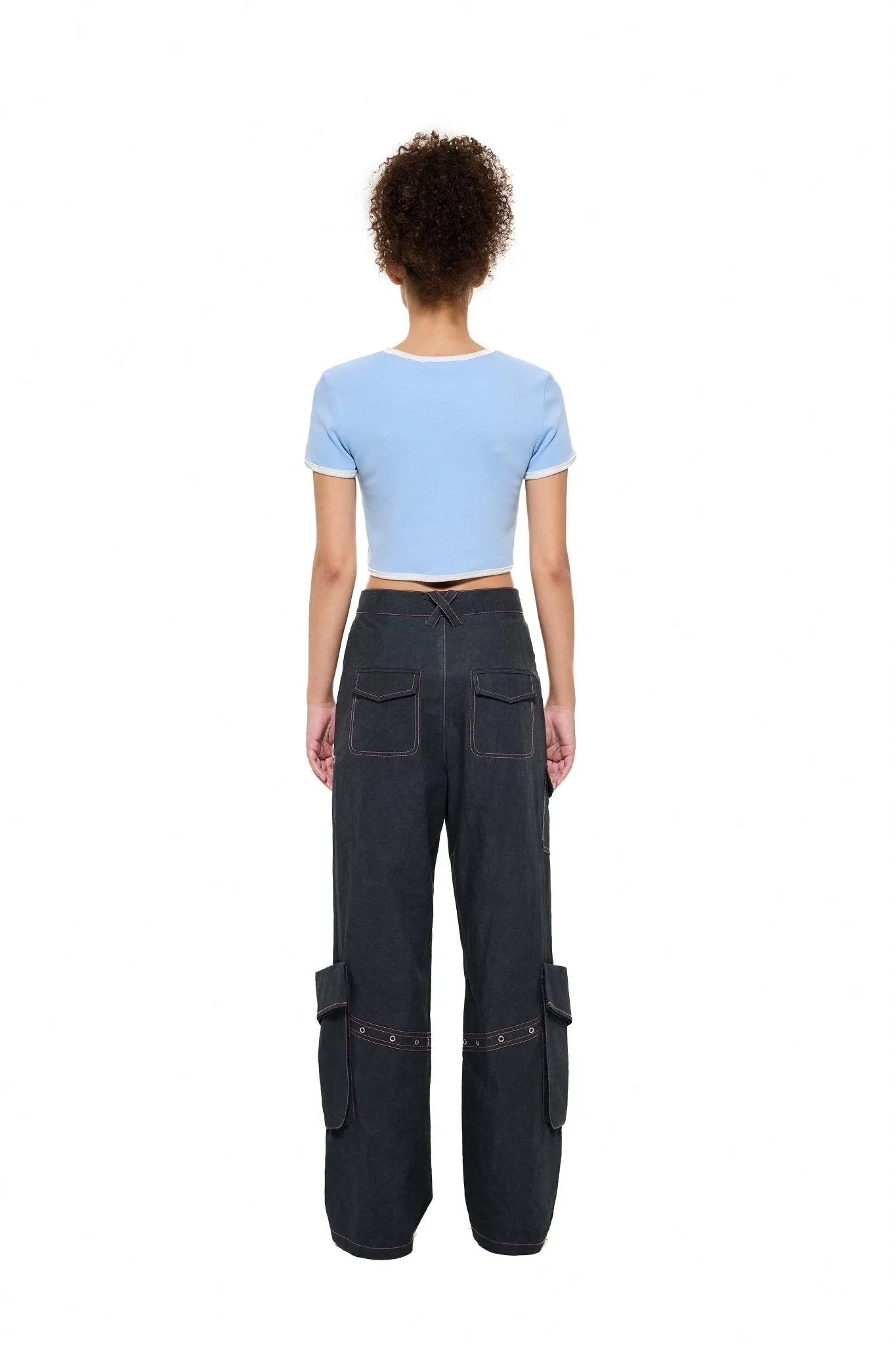 Pocket Wide-Leg Cargo Trousers in Black