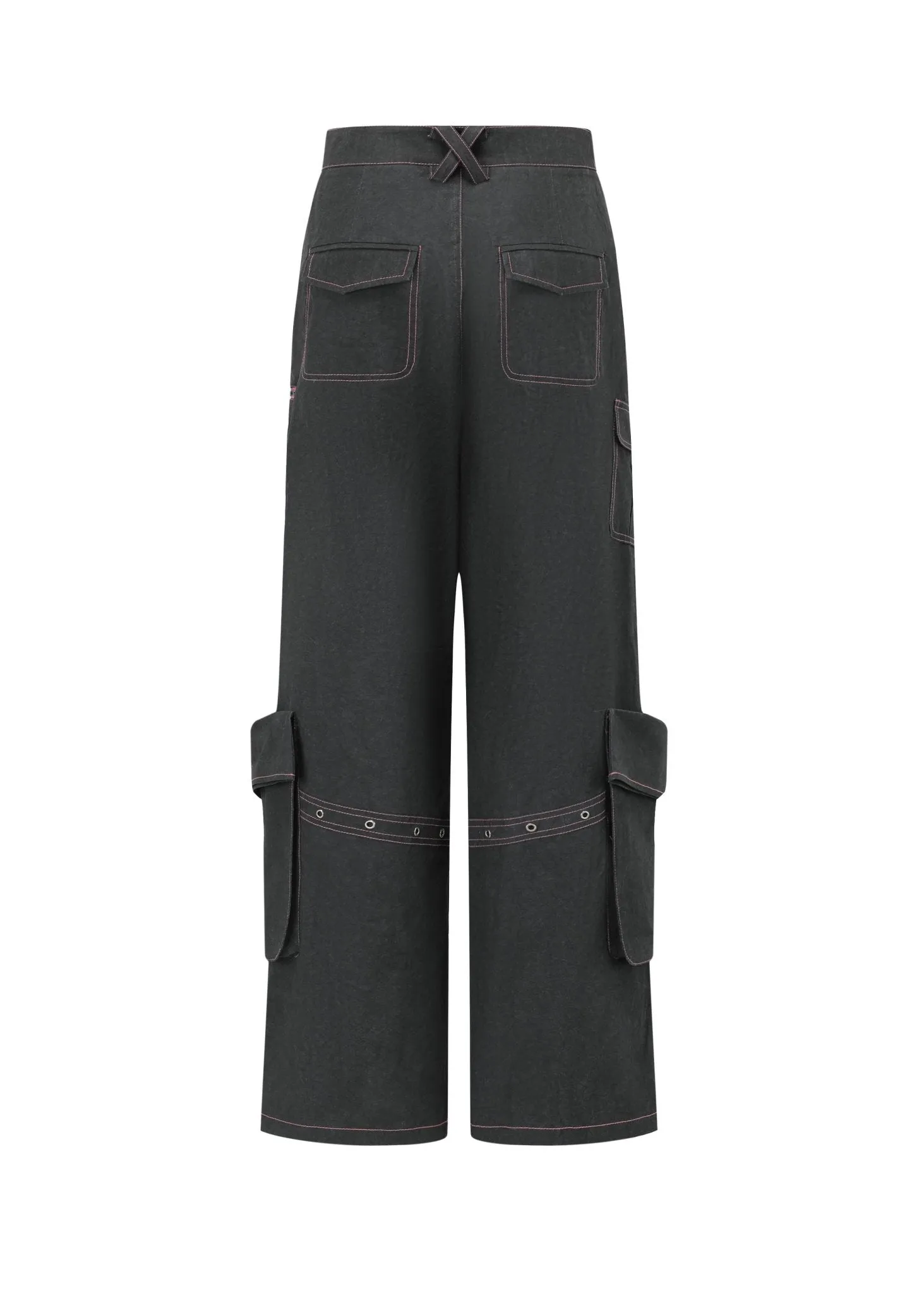 Pocket Wide-Leg Cargo Trousers in Black